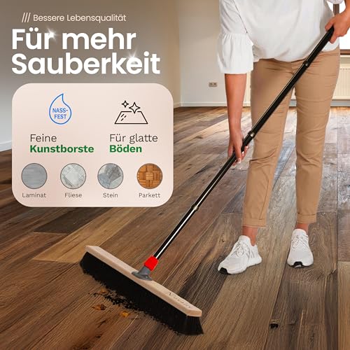 Novaliv Großer Besen Saalbesen 60 cm mit Stiel Borsten Kunstborsten Besen fein mit stiel Ideal als Werkstattbesen Hallenbesen Industriebesen Hausbesen Kehrbesen Zimmerbesen Haarbesen Besen groß – Bild 7