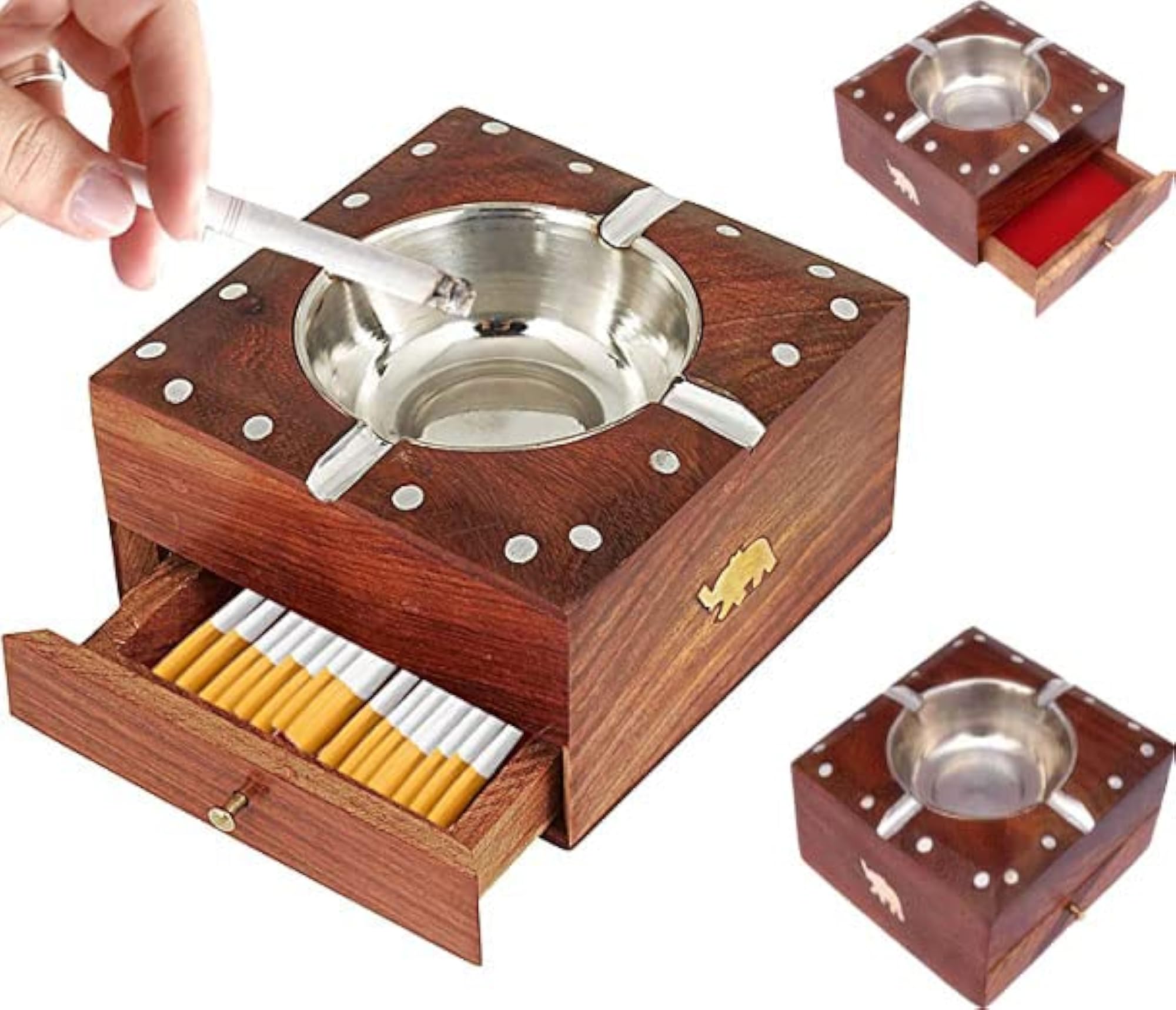 Wooden Dror Cigarette Ashtray, Set of 1 for Bar & Home Use