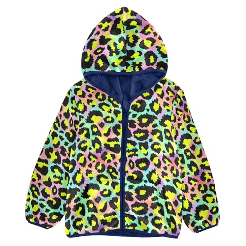 Colorful Leopard Toddler Fleece Jacket Baby Boys Hooded Zipper Long Sleeve Thick Warm Outerwear 3-10 Years
