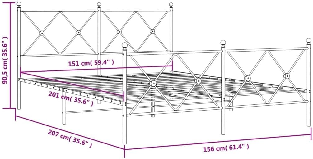 King Bed Frame Black Steel Platform Bed Frame Durable Heavy-Duty Slatted Foundation with Headboard Storage Easy-Assembly Modern Minimalist Bedroom Furniture Stable Mattress-Support
