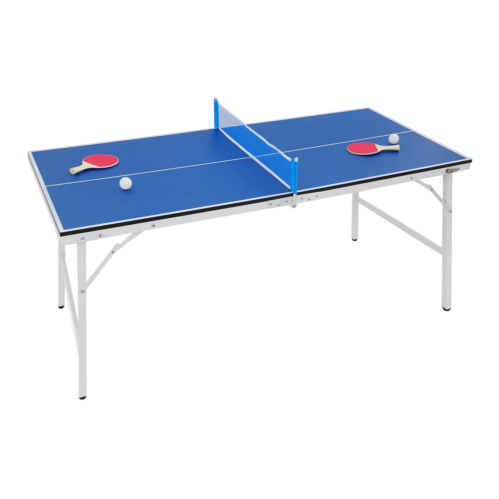 Donened - Indoor/Outdoor Folding Table Tennis Table, Portable Ping Pong Table with Net, Paddles, Balls, Ping Pong Table, Blue, 60 x 26.4 x 27.4in, Quick Assembly