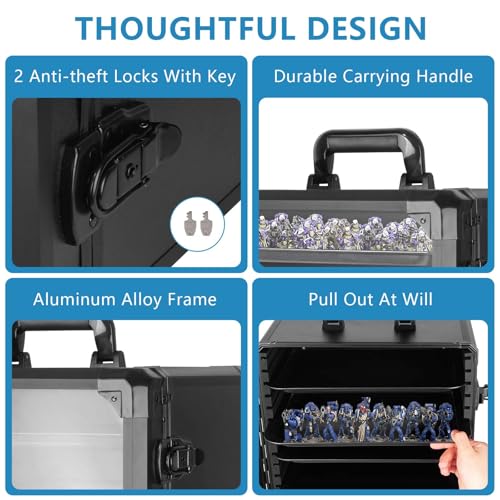 Image of Miniature Carrying Case, Miniature Storage Case with 6 Trays, Aluminum Alloy Frame, Display and Transport Action Figure Display Case for Collectibles Miniatures, Warhammer Carrying Case