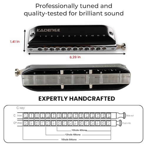 Image of Kadence SC12 Touring Series 12-Hole Chromatic Harmonica (Mouth Organ) | C Major | ABS Comb with Brass Reed Plates & Stainless Steel Coverplates | Includes Hard Case | Black