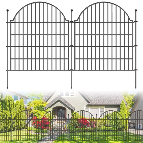 Decorative Metal Garden Fence 10 Panels, 32in (H) x 23.6ft (L) No Dig Dog Fence Outdoor for Yard, Temporary Rustproof Metal Wire Rabbit Dog Garden Border Fencing for Patio
