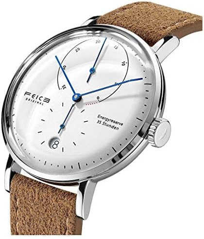FEICE Men’s Automatic Watch Classic Bauhaus Watch Minimalist White Dial Mechanical Watch Energy Reserve Dress Watches for Men with Domed Crystal -FM202 (Brown)