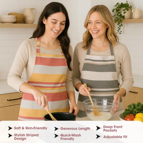 Image of Unisex Cooking Aprons | Waterproof Apron | Striped Design with 2 Front Pockets & Adjustable Neck Strap | Durable, Oil & Stain Resistant | Chef Apron for Cooking