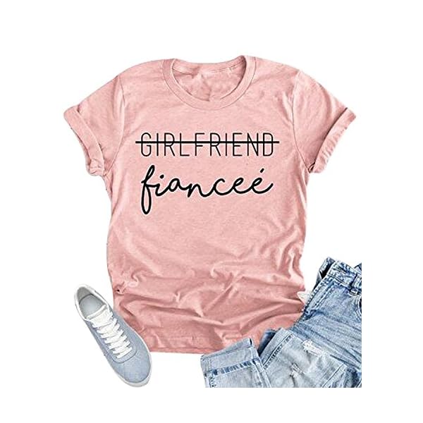 Girlfriend-Fiancee-T-Shirt-Women-Funny-Letter-Print-Tees-Shirt-Summer-O-Neck-Tops Girlfriend Fiancee T Shirt Women Funny Letter Print Tees Shirt Summer O Neck Tops (M, Pink)