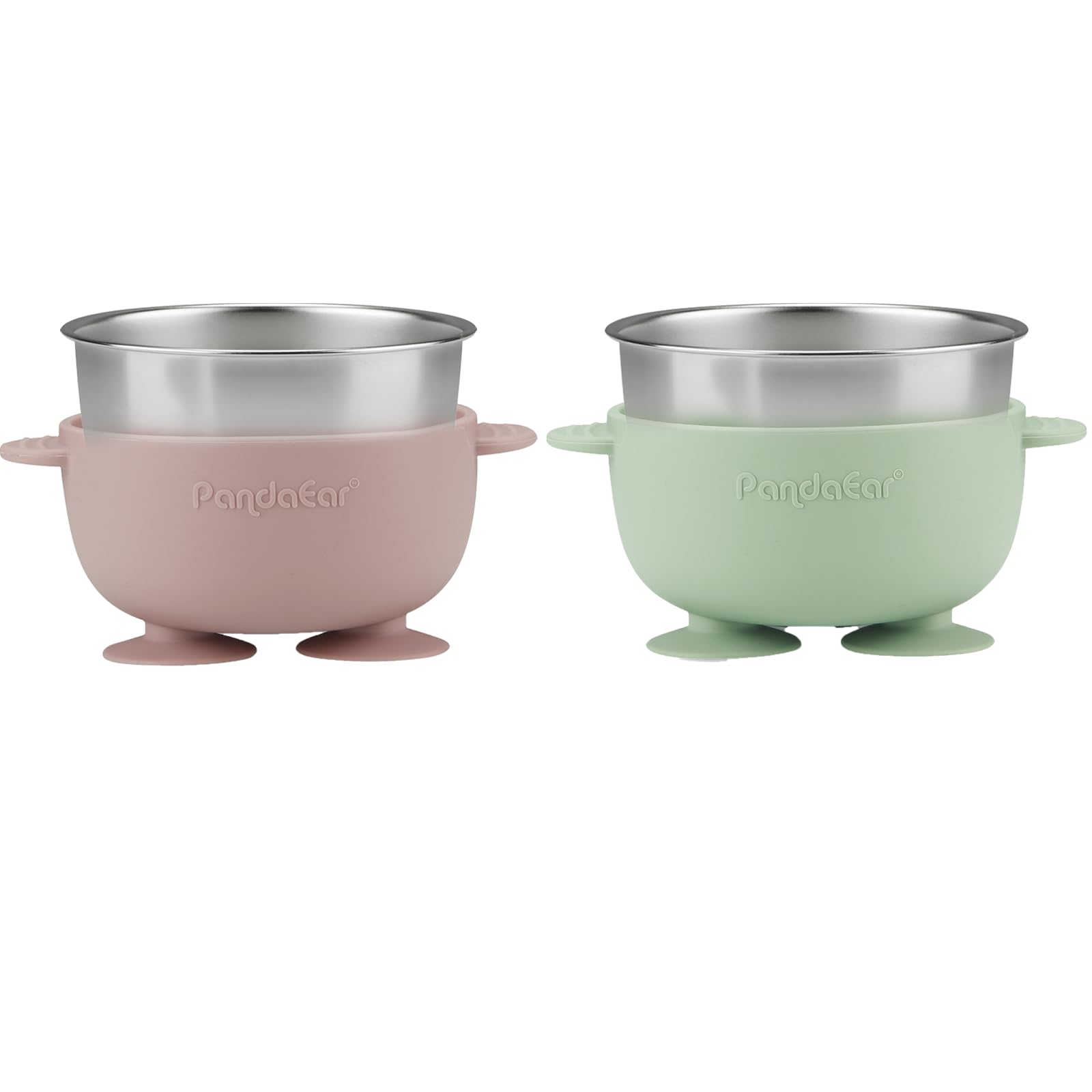 PandaEar 6 Pack Stainless Steel Baby Bowls and Spoons Set, 2 Baby Bowls with Suction & 4 Silicone Baby Utensils Set - Image 3