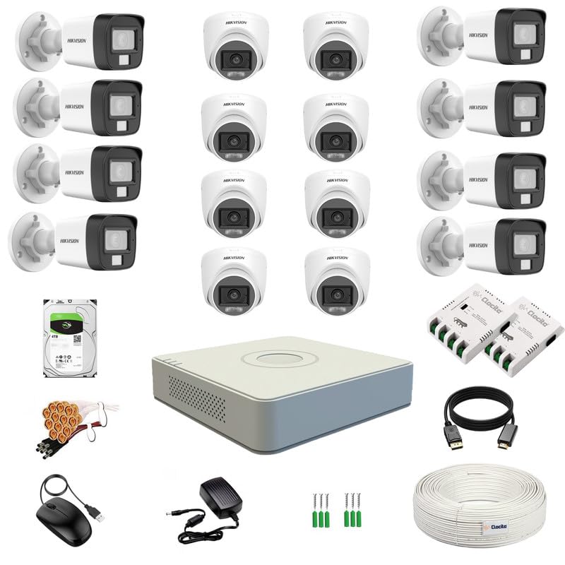 Image of Clocite HIKVISION 3K /5MP 16 CH DVR, 3K (5MP) 8 Dome & 8 Bullet Cameras [Color Night Vision + Built-in Audio MIC + SMART Dual Light + Motion Detection] + 4TB HDD 8 CH SMPS 2 Nos + CCTV Cable + BNC /DC