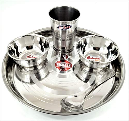 Home Icon Rishabh Gold Stainless Steel Dinner / Buffet / Thali Set (Diameter 26 cm) (4 Set (20 Pc Set))