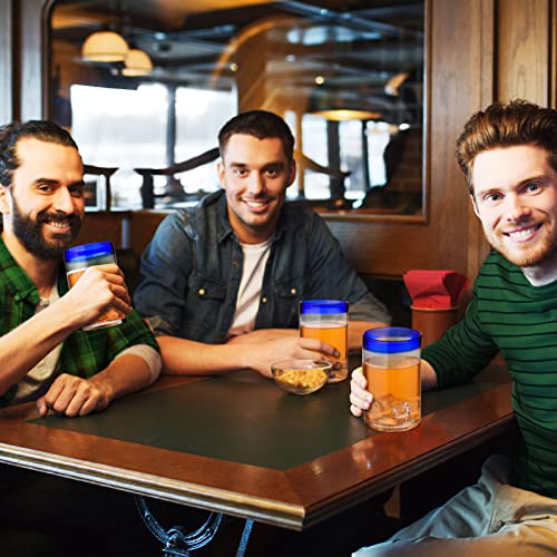 8 Pieces Hand Blown Drinking Glasses 14Oz Mexican Theme Cobalt Glassware Blue Rims Heavy Duty Reusable Glassware Set For Whiskey Juice Beverages Beer Cocktail #TOP4