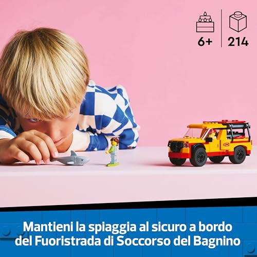 LEGO City Fuoristrada di Soccorso del Bagnino - Jeep Giocattolo da Costruire con 2 Minifigure e Squalo, Giochi per Bambini e Bambine da 6 Anni in su, Idee Regali per gli Amanti della Spiaggia - 60453 - Immagine 1