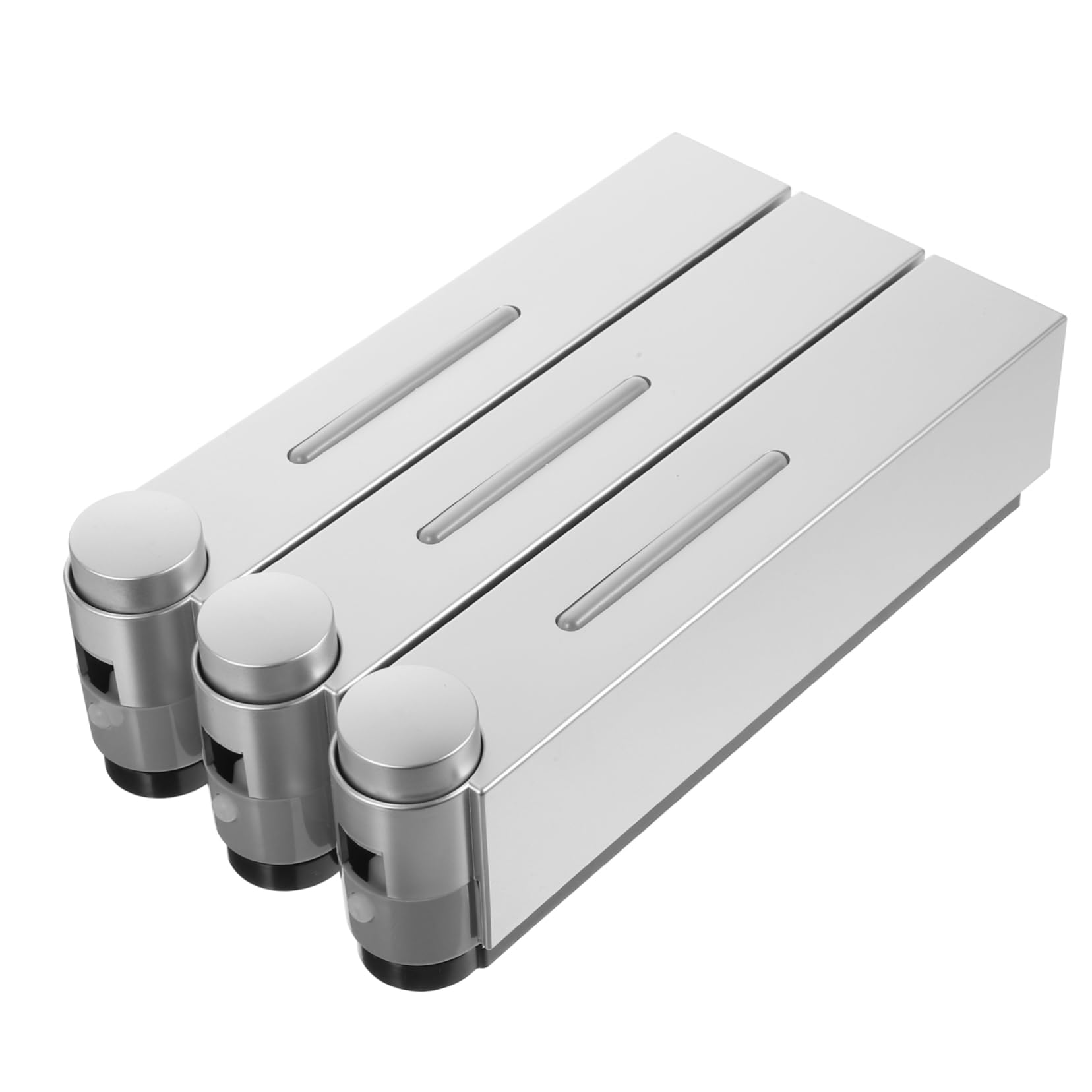 Dispenser Sapone da Muro Manuale a 3 Scomparti, Argento, Abs e Pvc, Design a 3 Teste, per Doccia e Bagno, Ricaricabile