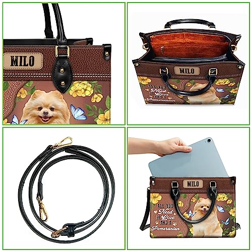 Personalized Pomeranian Dog Handbags, Custom Name Dog Leather Bags, Purses, Shoulder Bag, Gift For Dog Mom Dog Lover4