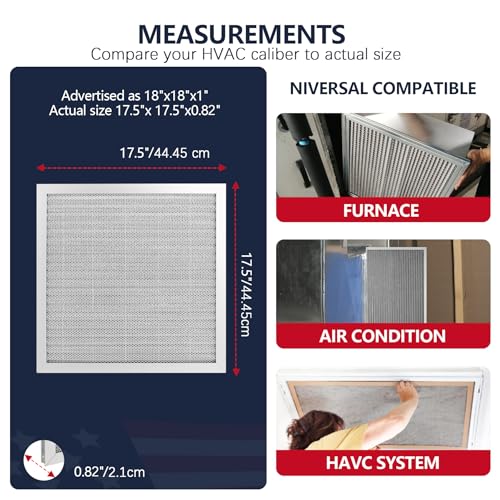 Image of 18x18x1 Air Filter, Washable & Reusable Aluminum AC /HVAC Furnace Electrostatic Filter, Lifetime Permanent Air Filter, Easy to Clean, Healthier Home /Office (Actual Size:17.50x17.50x0.82)