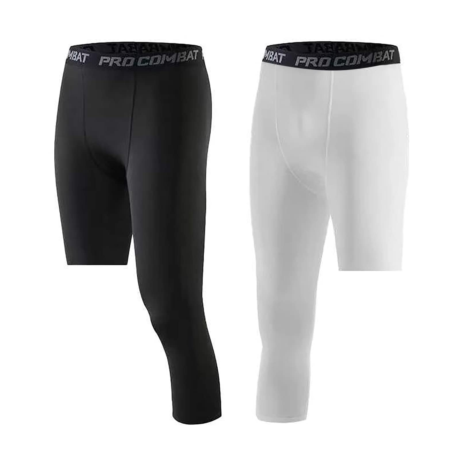XXMU Men's Compression Pants 3/4 One Leg Compression Capri Tights Pants Athletic Base Layer Underwear, 1 Pack or 2 Pack
