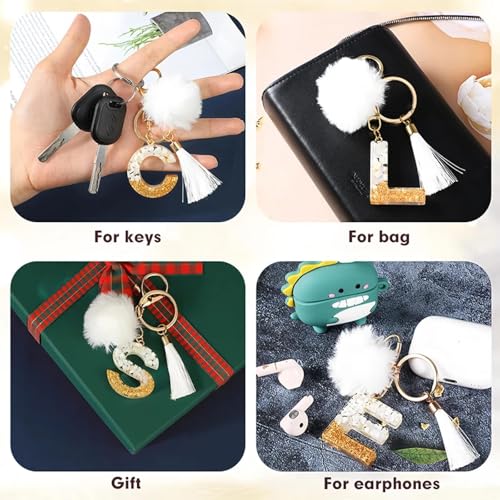 Porte-clés de voiture initiale créative et boule de fourrure pour femme - 6