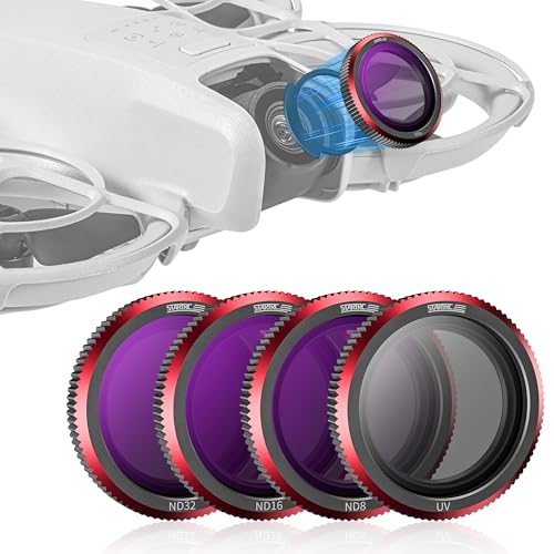 STARTRC Set de filtres ND et UV, 4 Packs de filtres ND8 ND16 ND32 UV compatibles pour DJI Neo Drone Accessoires, Filtre ND pour Objectif de caméra à densité Neutre, Cadre Aluminium Ultra-Mince