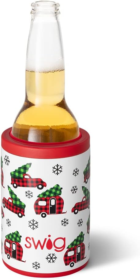 Swig Life Standard Can Cooler, 12oz Insulated Bottle & Can Holder, Stainless Steel Cooler, Covers for Standard 12 oz Beer Bottles, Beach Accessories for Women (Home Fir the Holidays)