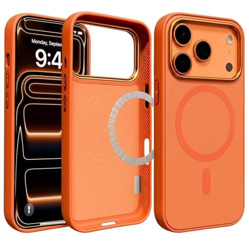 Image of VONZEE Magnetic Case for iPhone 17 Pro Max Case Matte Hard PC + TPU Back Cover [Compatible with MagSafe] Anti-Scratch Phone Case (Cosmic Orange)