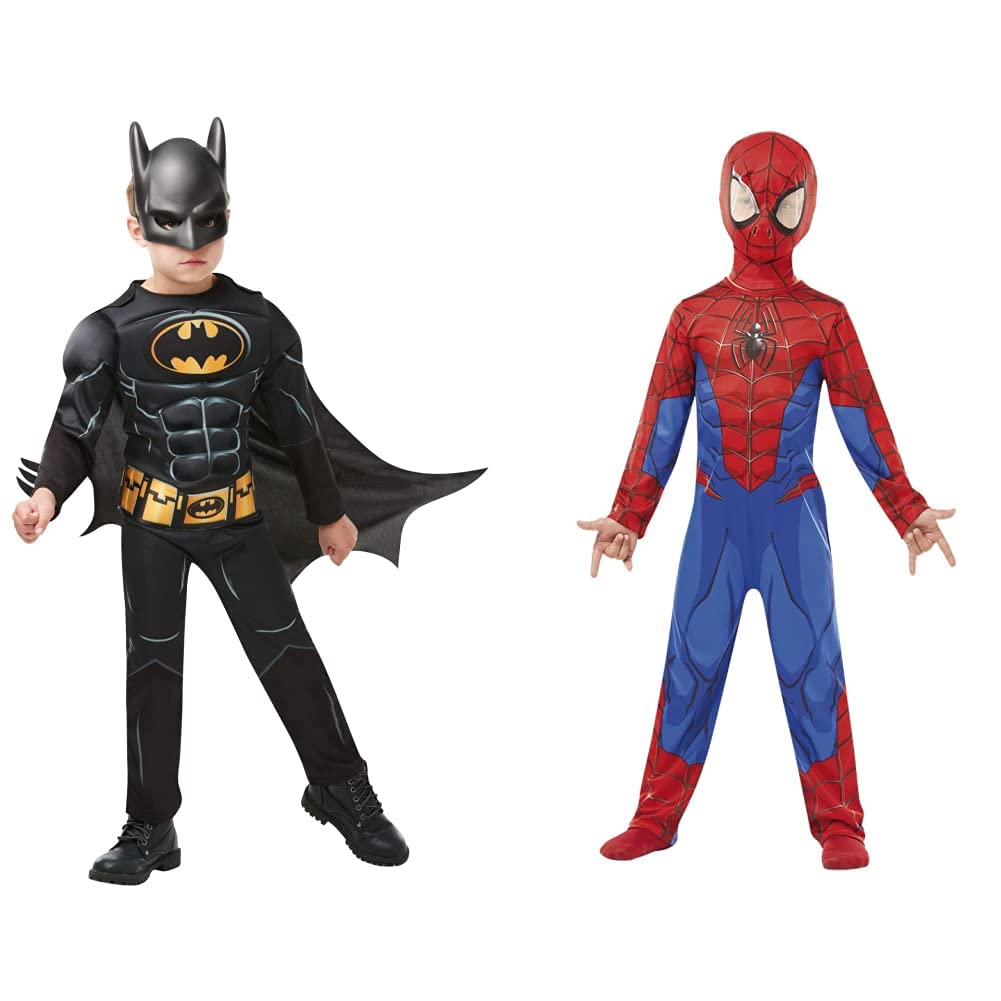Rubies Offizielles Batman Black Deluxe-Kostüm für Kinder – Muskelanzug mit Maske & Umhang für Rollenspiele