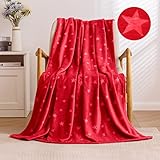 MIULEE Kuscheldecke Weihnachten Comfort Flauschige Decke Sofa Wohndecke super weiche Fleecedecke Geprägte Sterne Flanell Decke Überwurfdecke Tagesdecke Wohnzimmerdecke für Couch Bett 125x150cm Rot