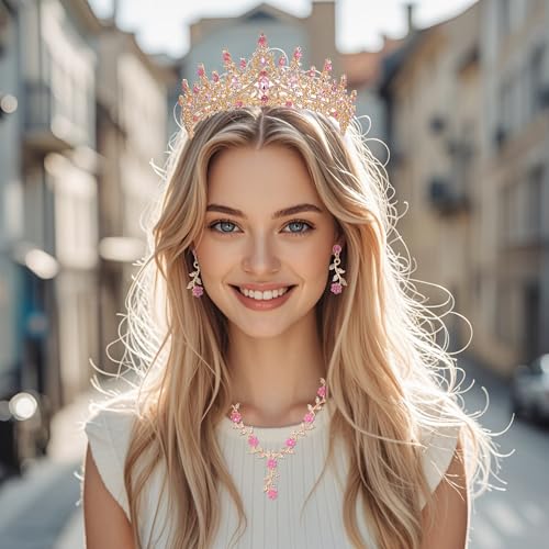 Kamirola Tiaras and Crowns for Women,Tiaras Earrings Necklace, Crystal Bridal Jewelry Set (TR48)4