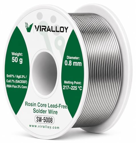 Image of 0.8mm Lead Free Solder Wire, Rosin Core Solder for Electronics, Sn97 /Ag0.3 /Cu0.7, 50g Electrical Solder Wire for PCB, Wire Soldering, Circuit Boards and General Repair | Larger Solder Joints