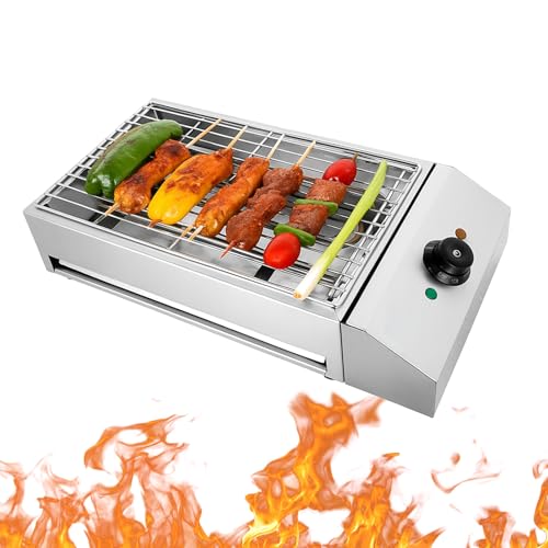 Buhelyc Éléctrica Parrilla Barbacoa Sin Humo de Mesa Barbacoa de Mesa Parrilla Grill Barbacoa con Bandeja Recoge Grasa para Interior y Exterior