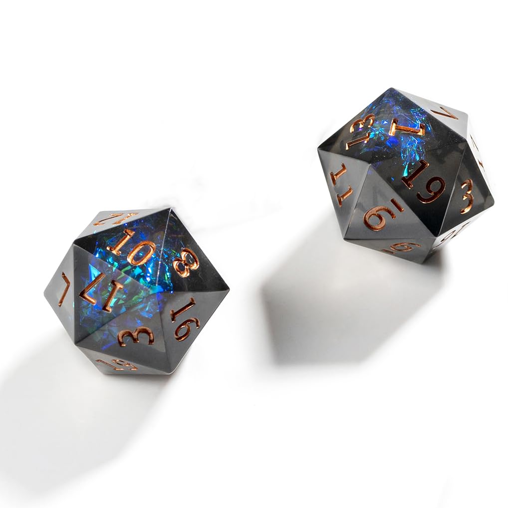 Yiotfandoll 2PCS Polyhedral Dice D20 Dice 22mm Resin 20 Sided Dice Game Dice for RPG MTG DND Dice Table Games (Black Green)