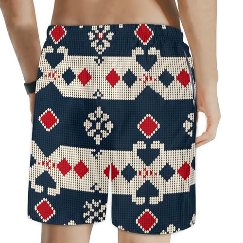 Men's Swim Trunks Size S Ethnic Embroidery with Mesh Lining Soft Breathable Quick Dry Beach Shorts Midnight Blue2