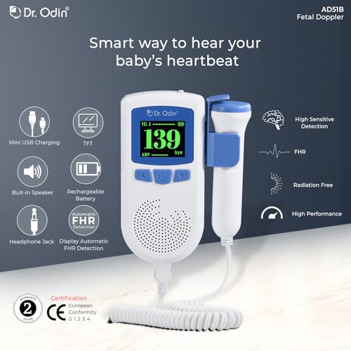 Image of Dr. Odin AD51B Fetal Doppler with LCD Display & Built-in Speaker, Portable Baby Heartbeat Monitor for Home Use