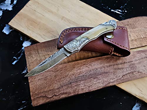 Pocket Knife Camel Bone 6.5'' Damascus Steel Knife Steel Bolster Back Lock Folding Knife 100% Prime Quality + Camel Bone Stainless Steel Small Pocket Knife