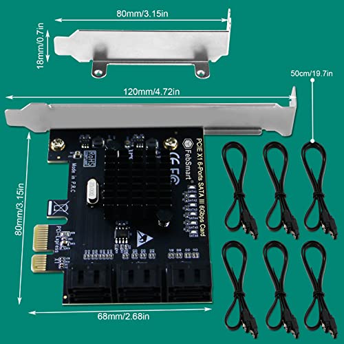 Febsmart Pcie 3.0 X1 To 6-Ports 6Gbps Max Speed Sata Iii Expansion Card, Asmedia Asm1166 None-Raid Pcie 3.0 Sata Iii Card, Plug And Play On Windows Os, Mac Os, And Linux Systems (Fs-S6X1-Pro) #TOP7