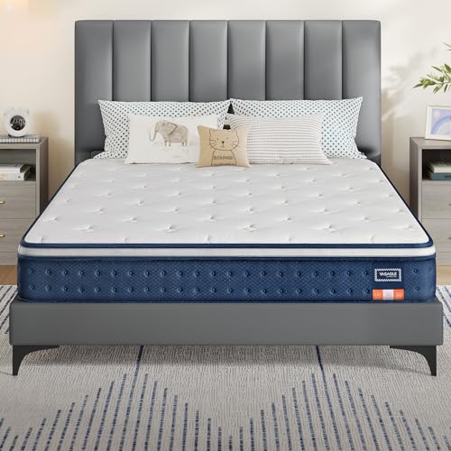 VASAGLE Matelas Double 140 x 190 x 20 cm, Matelas Hybride à Ressorts Ensachés, Mousse à Mémoire de Forme Gel, Soutien Mi-Ferme sur 7 Zones, Bords Renforcés, Housse...