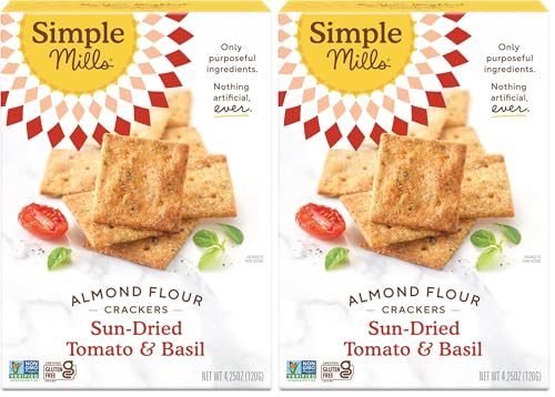 Image of Simple Mills Almond Flour Crackers, Sundried Tomato & Basil - Gluten Free, Vegan, Healthy Snacks, Plant Based, 4.25 Ounce (Pack of 2)