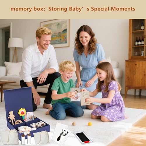 Baby Keepsake Box, Newborn Keepsake Box with 5 Additional Items,Baby Memory Box for Baby Girl & Boy,Gift for Baby Shower, New Parents Gifts (Blue)