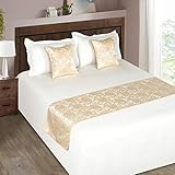 AKB EXPORTS Kiwi Floral Design Solid Bed Runner Scarf Protector Slipcover Bed Decorative Scarf for Bedroom Hotel Wedding Room (Full/Queen, 90X18 INCH, 16X16 INCH Beige, Cream)