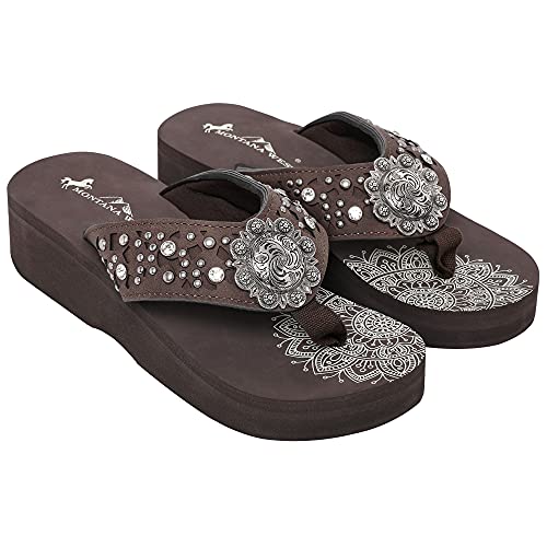 Montana West Flip Flops Womens Printemps Rhinestone Mid Heel Flip Flop Thongs flip bling Sandals women flip flops wedge Coffee CW-SE110-S095CF-8