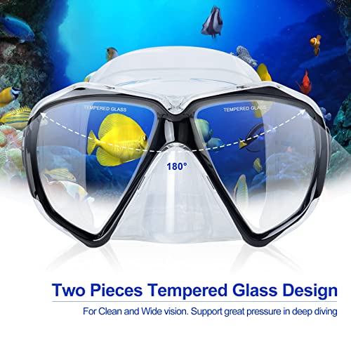 Image of Snorkel Diving Mask Panoramic HD Swim Mask, Anti-Fog Scuba Diving Goggles,Tempered Glass Dive Mask Adult Youth Swim Goggles with Nose Cover for Diving, Snorkeling, Swimming (Clear Black)