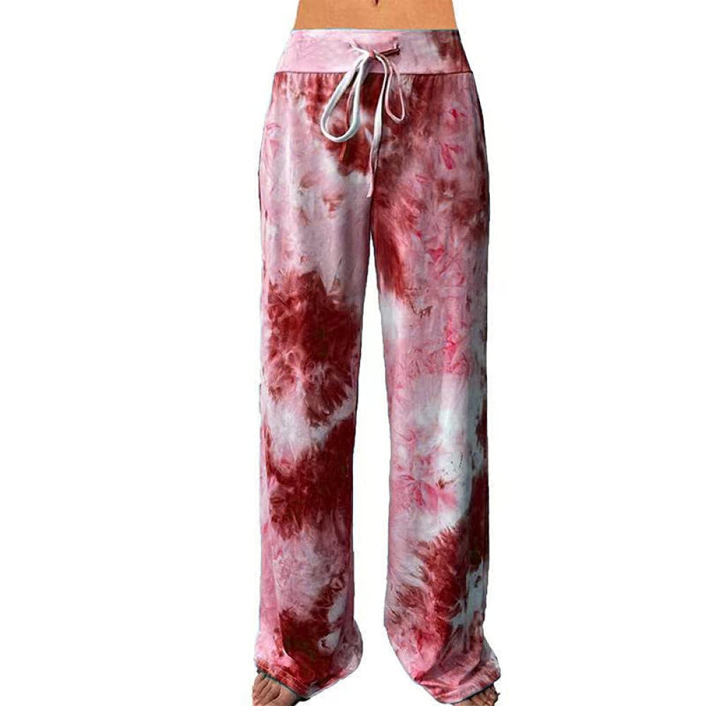 Elástico Pretina Pantalones Bombachos,Ropa holgada de verano para mujer, pantalones de yoga con bolsillo estampado, pantalones deportivos de pierna ancha-Vino tinto_2XL,Ideal para Yoga y Cualquier De
