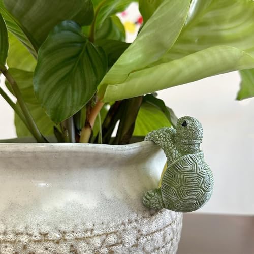 Image of HASTHIP Resin Turtle Ornament, Cute Miniatures Garden Decoration Home Decor Climbing Turtle Hanging Planter Decor for Green Pot, Flower Planter, Garden Decor