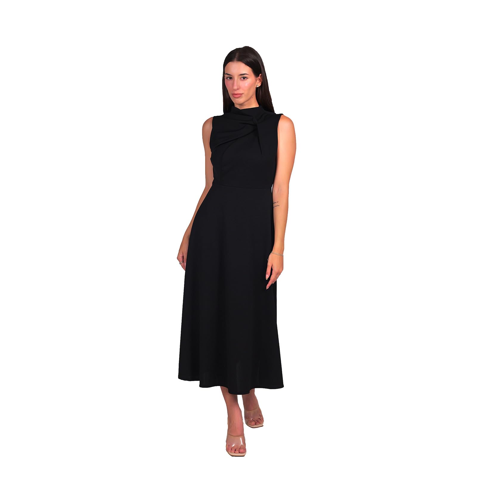 Vestito Midi Donna Elegante con Nodo al Collo – Perfetto per Matrimonio, Festa, Cerimonia, Ufficio e Uso Quotidiano