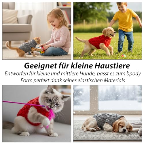 Dackel Pullover, Hundepullover Kleine Hunde, 2 Stück Set in Khaki und Rot, Weicher Strick für Dackel und Kleine Hunde, Leicht und Atmungsaktiv, Größe L