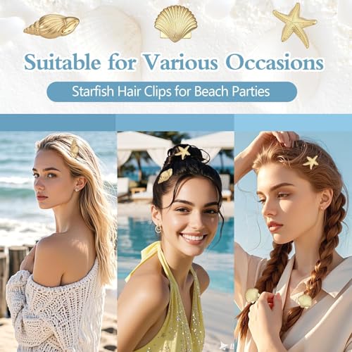 6 PCS Pinzas pequeñas de Metal, Clips de Estrella de Mar Dorados para Mujeres y Niñas, Pequeñas Pinzas de Cocodrilo para el Verano, Herramientas de Estilismo para Disfraz de Sirena miniatura 5