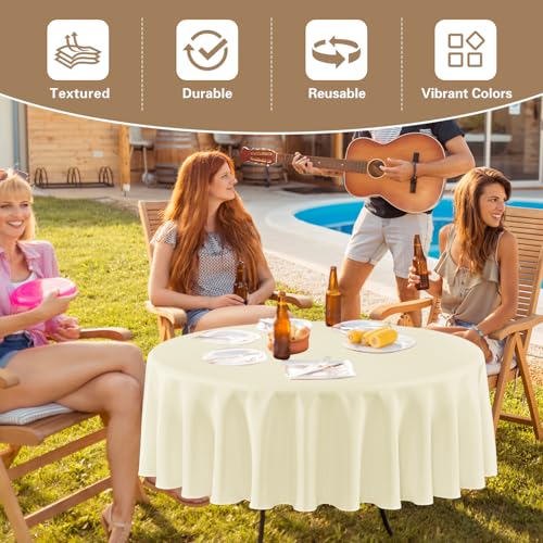 Image of sancua Round Tablecloth 120 Inch Diameter, 8 Pack - Circle Polyester Fabric Table Cloth for Party Reception Banquet Birthday, Washable Formal Table Cover (Fit 48-96 Inch Tables), Beige