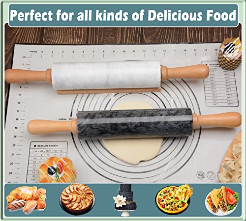 Siparui Marble Rolling Pin With Wooden Cradle Thick Handle Set For Baking,18.5 Inch Premium Quality Polished Roller For Pizza Dough,Fondant,Pie Crust,Non-Stick Surface Easy To Clean(Black) #TOP7