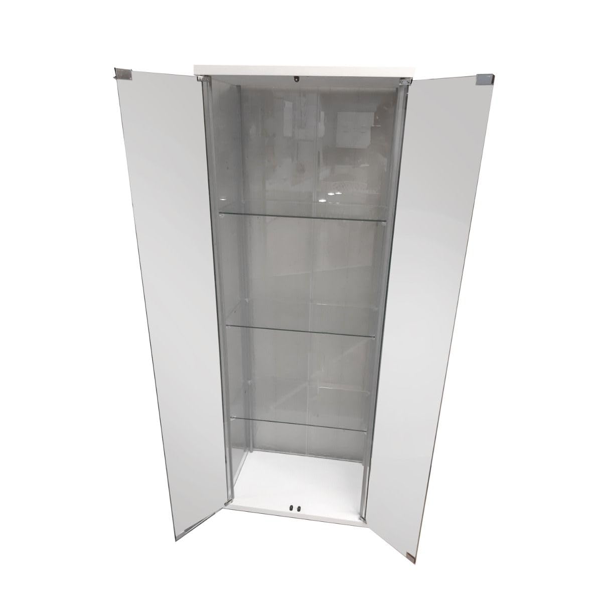 Bissolo Casa Vetrina Bianca 2 Ante, Ripiani in Vetro Temperato, Struttura in Metallo e Laminato, Dimensioni 60,5 x 36,5 x H.163 cm, per Soggiorno, Sala da Pranzo, in Kit