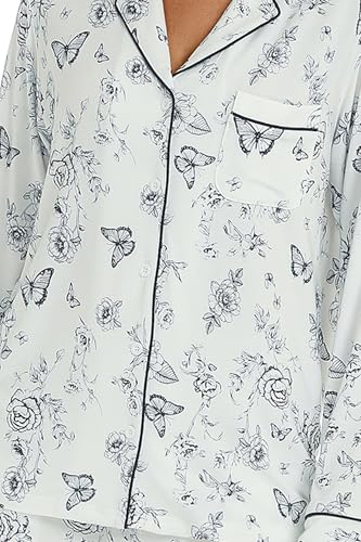 Image of LUBOT Womens Bamboo Viscose Pajamas Set 2 Piece PJs Set for Women Buttery Soft Button-Down Long Sleeve Cozy Printed Sleepwear Loungewear (Butterfly, S)