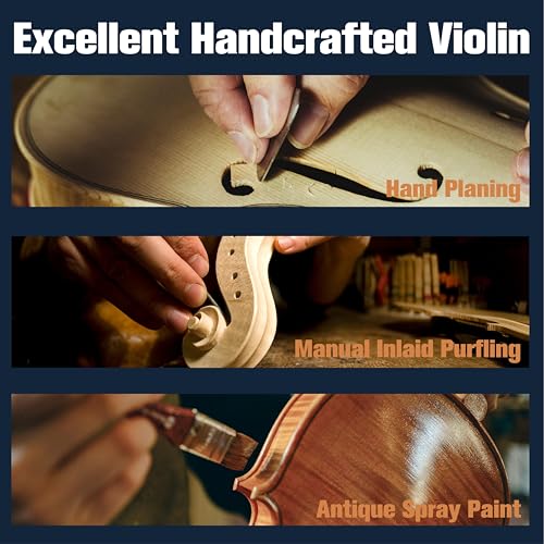 Image of Mendini By Cecilio 1 /2 Violin Set For Beginners - Fiddle Solidwood Kit with Hard Case - Acoustic Violin with Bow, Rosin, Tuner, Extra Strings & Bridge, Shoulder Rest and Lesson Book (Satin Antique)
